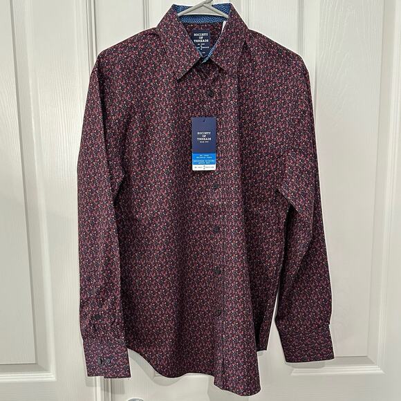 Society of threads size medium, four-way stretch, blue, and red floral - Picture 2 of 12